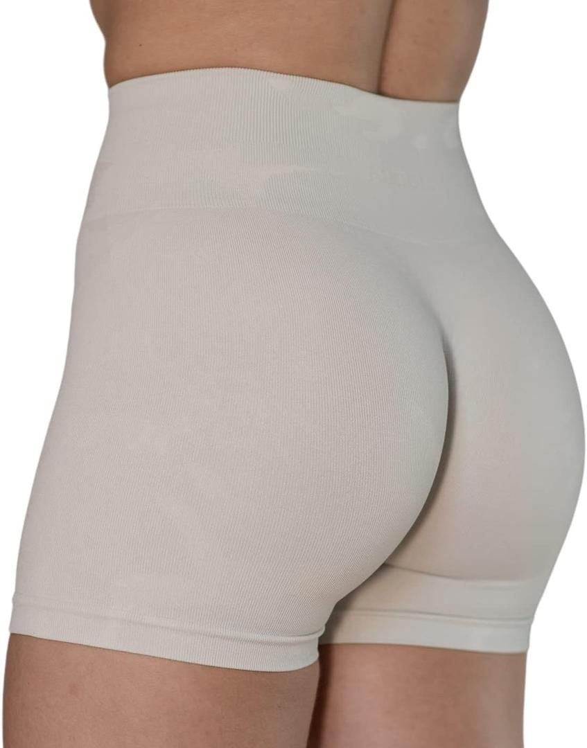 AUROLA CAMO Collection Workout Shorts for Women Subtle Logo Seamless Scrunch Gym Yoga Running Active Short (Small, Camo-blanc De Blanc)