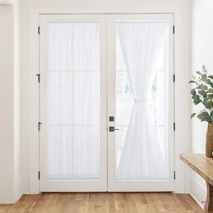 RYB HOME 2 Layers Sheer Door Curtains for Door Window, Privacy Protection Non-See-Through Light-Filtering Drapes with Tieback, Top and Bottom Rod Pocket Sidelight Drapes, White, W26 x L72