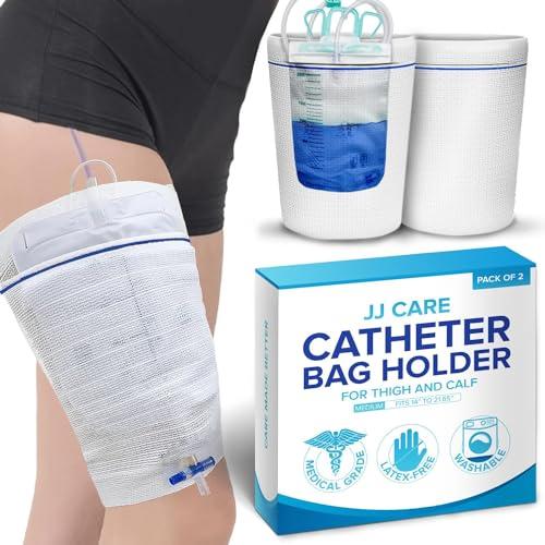 JJ CARE Catheter Bag Holder (Pack of 2), Fabric Nephrostomy Bag Holder, Washable & Reusable Foley Catheter Leg Bag, Urinary Drainage Bag Cover for Men & Women - Medium Size