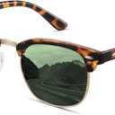 livho Rimless Trendy Polarized Sunglasses Men Women, Retro Sun Glasses for Men Women 2024, Semi Rimless UV Protection Shades (Amber Leopard/Green)