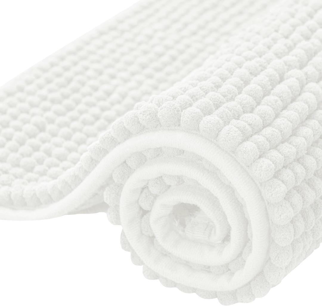 SUBRTEX Bathroom Rugs Chenille Bath Rug Soft Short Plush Bath Mat Soft Shower Mat Water Absorbent Shower Mat Quick Dry Machine Washable(White 36"x24") (36" x 24")
