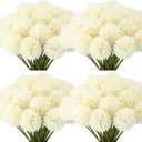 Tigeen 50 Pcs Artificial Flowers Chrysanthemum Ball Fake Flowers Lifelike Artificial Chrysanthemum Ball for DIY Wedding Bouquets Bridal Shower Table Centerpieces Home Kitchen Garden (White)