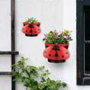 BAYN Set of 2 Ladybug Wall Hanging Planter Decor Art, Metal Wall Mounted Planters Garden Yard Decorative Flower Pot Indoor Outdoor Wall Planter Succulent Plant Container