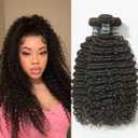 ASHINE Human Hair Bundles Deep Curly Water Wave, Unprocessed Cambodian Raw Hair 20 22 24 Inch, Flip Over Quick Weave Wet and Wave Bundles for Women Natural Black