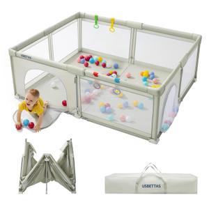 Foldable Baby Playpen, 1-Minute Setup, Lightweight Portable Playpen with Carry Bag, 59"x71" Indoor Outdoor Safty Play Yard for Babies & Toddlers, Beige