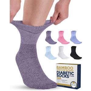 Pembrook Bamboo Viscose Diabetic Socks for Women & Men - 6 Pairs Ankle Socks for Swollen Feet | Neuropathy Socks | Edema Neuropathy Socks for Women | Diabetic Socks Women  (Medium, Bright Colors Pack - 6 Pairs)