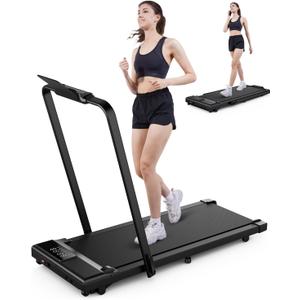 DeerRun 3 in 1 Walking Pad Treadmill, 300 Weight Capacity Foldable Treadmill, 3.0HP Low Noise Under Desk Treadmills for Home Office with Remote & APP (Black)