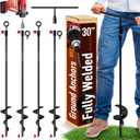 30 inch Ground Anchors Heavy Duty Screw in - Kit of 4 Fully Welded Earth Anchors - Long Spiral Tie Down Stakes for Swing Set Shed Trampoline Canopy Tree Tent - High Wind Anchor - Sand Auger Stake