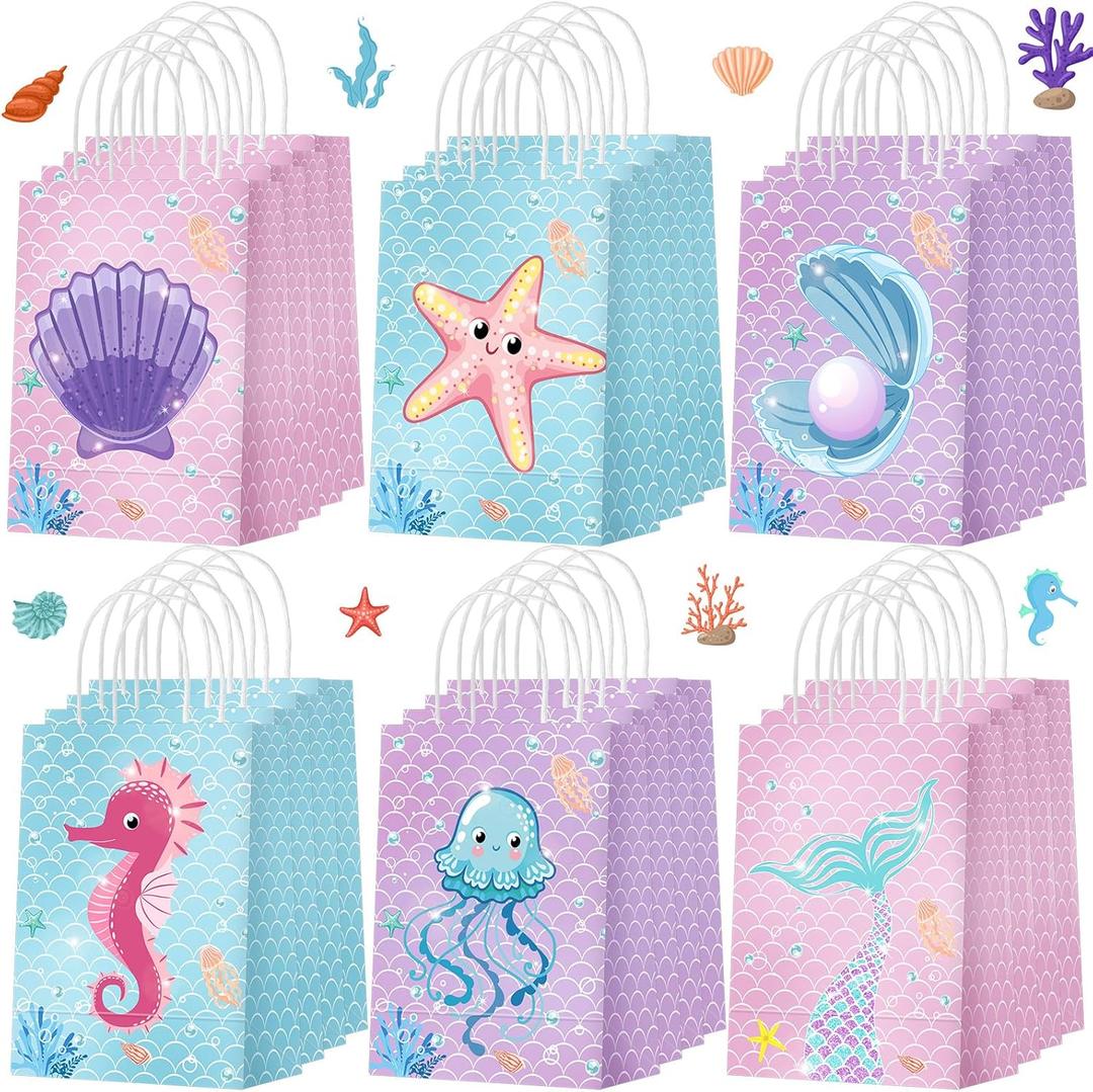 Outus 24 Pcs Mermaid Birthday Party Favor Bags Mermaid Gift Goodie Treat Candy Bags Under the Sea Gift Wrap for Kids Princess Baby Shower Party Supplies