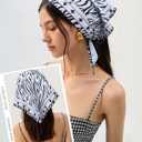 AWAYTR Women Triangle Head Scarf 3Pcs Tie Back Hair Bandanas for Women with Metal Studs - Head Coverings Cute Headscarf (Zebra - Black + White + Khaki)