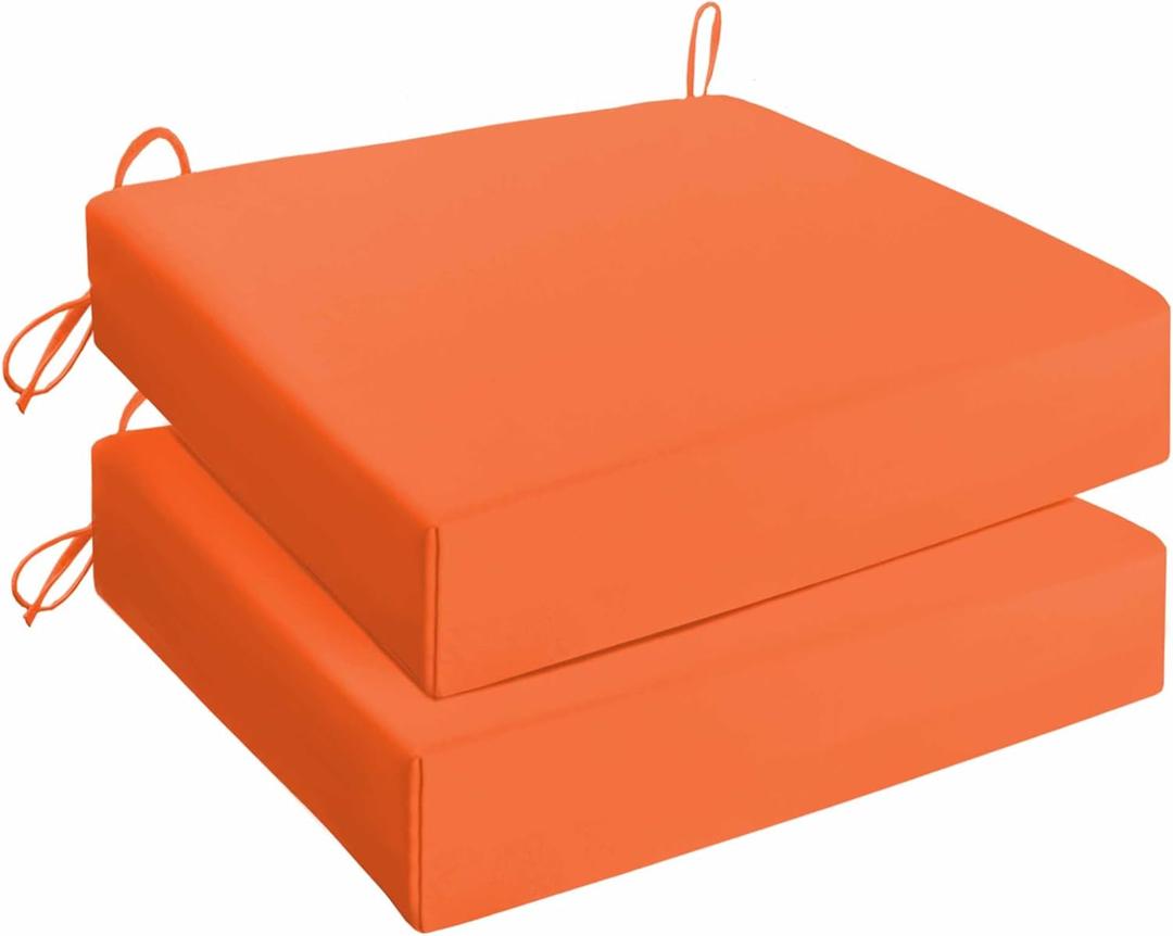 UNIKOME Outdoor Chair Cushions Pack of 2, Water Resistant Patio Cushions with Ties, High Density Sponge Filling Square Corner Seat Cushions for Outdoor Furniture, 24"*24"*4", Orange