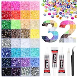37000Pcs 32 Colors Resin Jelly Rhinestones for Bedazzling, 3mm Multicolor Flatback Gems for Crafting, Bedazzler Kit with 3Pcs B7000 Jewelry Glue for Clothes Crafts Shoes Decor Nail Art There Are No Details