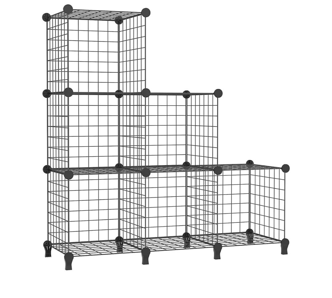 AWTATOS Wire Cube Storage Organizer, Closet Organizers and Storage, Metal 6 Cube Storage Shelves Bookshelf, Portable Closet Clothes Organizer for Bedroom, Home, Office, Black