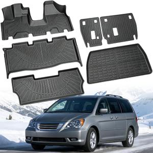 Floor Mats & Cargo Liner for Honda Odyssey 2005-2010 Full Set | All-Weather Protection Durable TPE Floor Liner Trunk Mats with Backrest Mats Accessories for Honda Odyssey 2005-2010