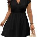 Eytino Plus Size Dresses for Women Summer Ruffle Cap Sleeve Lace V Neck Embroidery Eyelet A Line Dress (4X)
