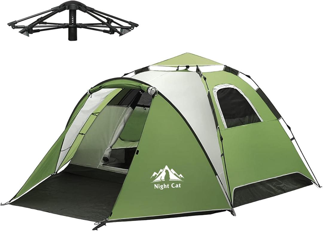 Night Cat Instant Popup Tents 2-3 Persons with Footprint Tarp Easy Setup Camping Tent with Rainfly Double Layers Waterproof Automatic Hydraulic Mechaism (2-3 Persons (7.9*6.6*4.6ft), Forest Green)