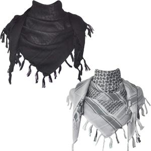 Explore Land Cotton Shemagh Keffiyeh Tactical Desert Scarf Neck Head Wrap with Tassel for Men Women (One Size, Black, Gray)