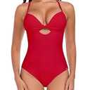 RELLECIGA Women’s Push Up One Piece Swimsuit Deep V Neck Cutout Bathing Suit (Red,XX-Large)