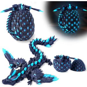 3D Printed Easter Dragon Eggs with Wings Rainbow Glow in The Dark Cool,Articulated Crystal Animals Fidget Toy,Stuff Fun Easter Basket Stuffers Toy Gifts for Kids