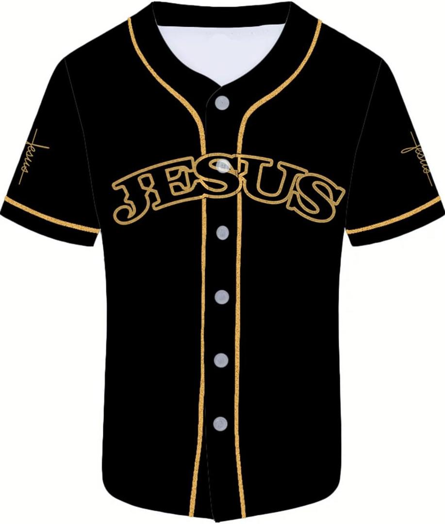 Print Baseball Jerseys for Men Sports Shirts Casual Baseball for Fans (Medium, Jesus)