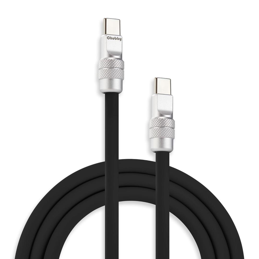 chubbycable Chubby 2.0 USB C 240W Fast Charging Cable Silicone Soft Durable USB C Cable Extra Thick Charger Cord Compatible with iPhone 17-15 Series iPad, Black, Type-C to Type-C, 19.6FT