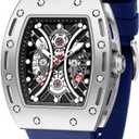 Mini Focus Unique Men Watch Tonneau Casual Wrist Watch (Hollow/Waterproof/Super Luminous/Calendar) Soft Silicon Band Fashion Cool Watch for Men