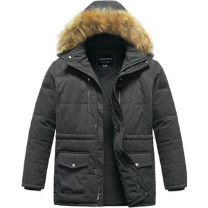 CREATMO US Men's Big and Tall Winter Coat Waterproof Long Puffer Jacket Thicken Parka with Removable Fur Hooded (4X, Grey)