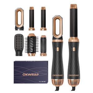 OKWRAP Hair Styler Airstyler Set 6 in 1 with Round Brush Dryer Hair Styler Warm Air Brush Thermal Brush Airflow Curling Iron Automatic Volume Blow Dryer Brush for Straightening, Drying, Volume, Curls