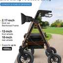 Rollator Walker with Seat,12" Front Wheels 10" Rear Rolling Walker, Extra-Wide Heavy-Duty Rollator Walker with Seat and Brakes for Seniors and Adults Bariatric with Large Aluminum (Black)