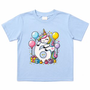 Unicorn 6th Birthday boy Girl 6 Years Old Sixth six Unicorn T-Shirt (Blue, S)