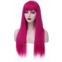 Hot Pink Wig Long Straight Pink Wigs with Bangs for Women Girls Heat Resistant Synthetic Hair Cosplay Costume Wigs