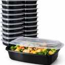 24 oz Meal Prep Containers with Lids, 50 Pack Black Round Food Storage Containers, BPA Free Plastic, Microwave Safe, Freezer Safe, Leak Resistant Takeout Containers