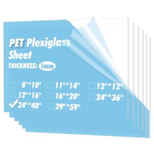 Art3d 5-Pack of 2448" PET/Plexiglass Sheets, Transparent Clear Flexible Plastic Sheet Panels for Craft, Picture Frames, Sign Blank, DIY Display Project