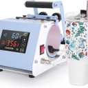 PYD Life 110 V Mini Max 40 OZ Tumbler Heat Press Machine Light Blue Mug Heat Press Touch Screen for 40 OZ Sublimation Tumbler with Handle Sublimation Printing