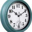 zyzamay 12 Inch Indoor Outdoor Clocks,Waterproof Wall Clock with Thermometer,Easy to Read,Non-Ticking Battery Operated Quality Quartz Clock, Decorative for Patio,Porch,Pool,Bathroom,Deck(Green)