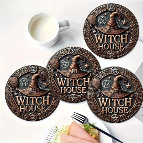 AB-142 Witch's House Coaster, 5 Pcs Non-Slip Coaster Pads for Bar, Kitchen, Dining Room, Unique Housewarming Gifts for Home Decor