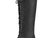 Women's Knee High Combat Boots Riding Biker Boots Lace Up Tall Boots for Women with Zipper (6, Black)