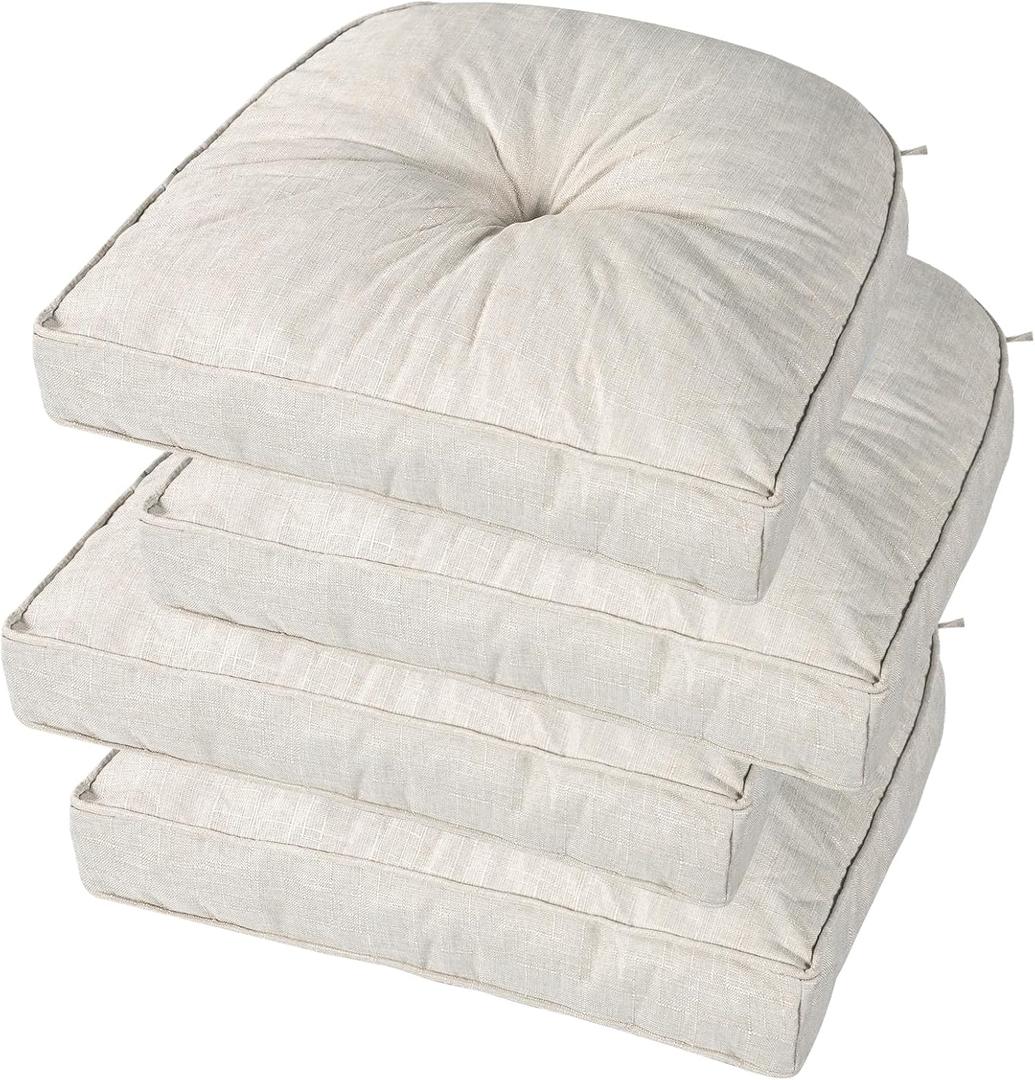 idee-home Outdoor Chair Cushions Set of 4, 5" Thick Outdoor Seat Cushions Waterproof Patio Furniture with Ties, Dining Indoor Chair Pads 19" x 19" (Beige)