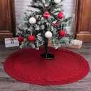 24 Inch Red Christmas Tree Skirt, Knitted Tree Skirt for 34Ft Pencil Tree, Vintage Thick Small Tree Skirt for Christmas Trees Decoration, Xmas Home Indoor Farmhouse Decorations