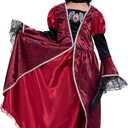 IKALI Girls Vampire Costume Outfit, Kids Princess Fancy Dress Up Gown for Halloween Party (Red)