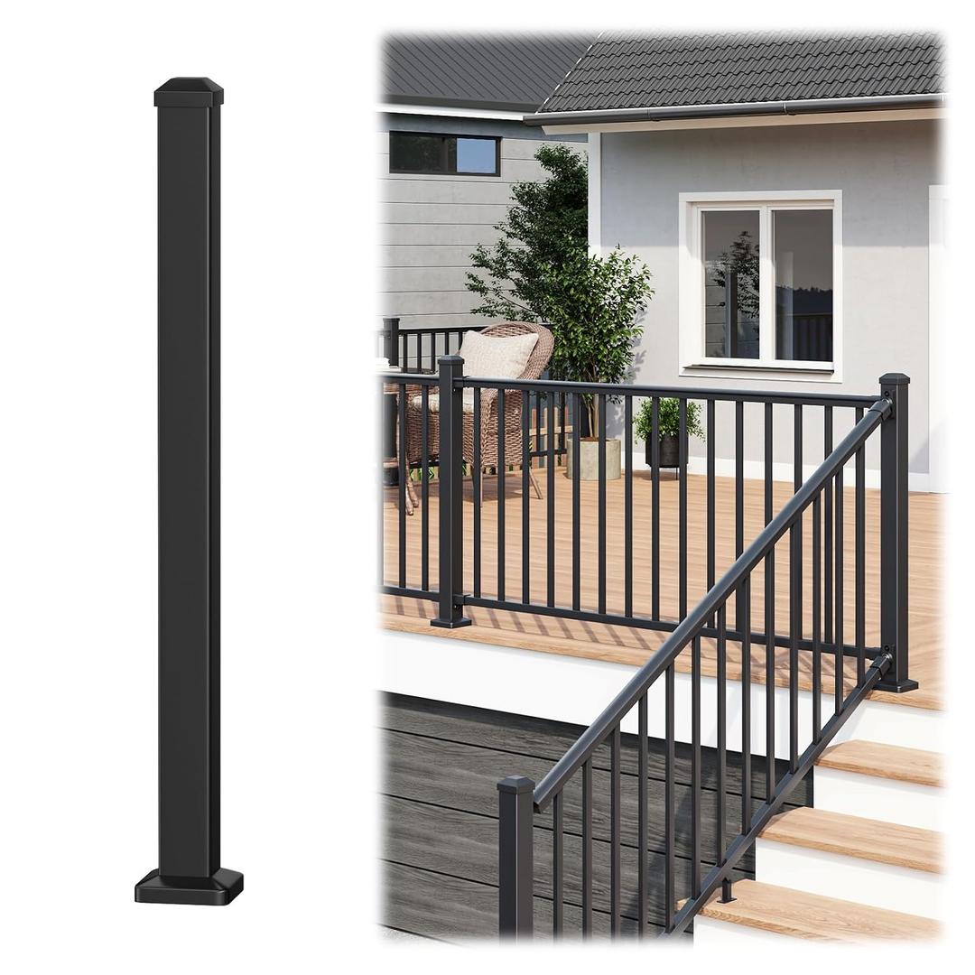 CKE 2.56 x 2.56 x 39 in. Porch and Deck Railing Post with Screw, Aluminum Deck Railing Post, Stair Post for Decks, Porches & Balconies, AAMA 2604 Textured Black Finish Metal Baluster for Outdoor AP36P