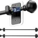 ENJOYBASICS 2 Pack No Drill Curtain Rods for Window 28 to 60 Inches, 5/8 Inch Diameter Renter Friendly Drapery Rod with Adhesive Brackets without Drilling, Adjustable from 27 to 65 Inches, Black