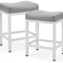 DUMOS Saddle Bar Stools Set of 2, 24 Inch Counter Height Stools with Curved PU Leather Surface, 3.7" Thick Upholstery Bar Height Stools with Footrest for Kitchen Island, Dining, Cafe, Gray