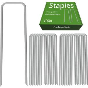 AAGUT 100 Pack 6 Inch Landscape Staples 11 Gauge Garden Staples, Galvanized Heavy Duty U-Shaped Sod Pins,Yard Ground Lawn Fence Stakes for Weed Barrier Fabric Irrigation Tubing