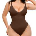 SHAPELLX Lace Bodysuits for women Tummy Control Corset Tops Slimming Body Shaper Thong Body Suits V Neck Low Back Tops.Size L