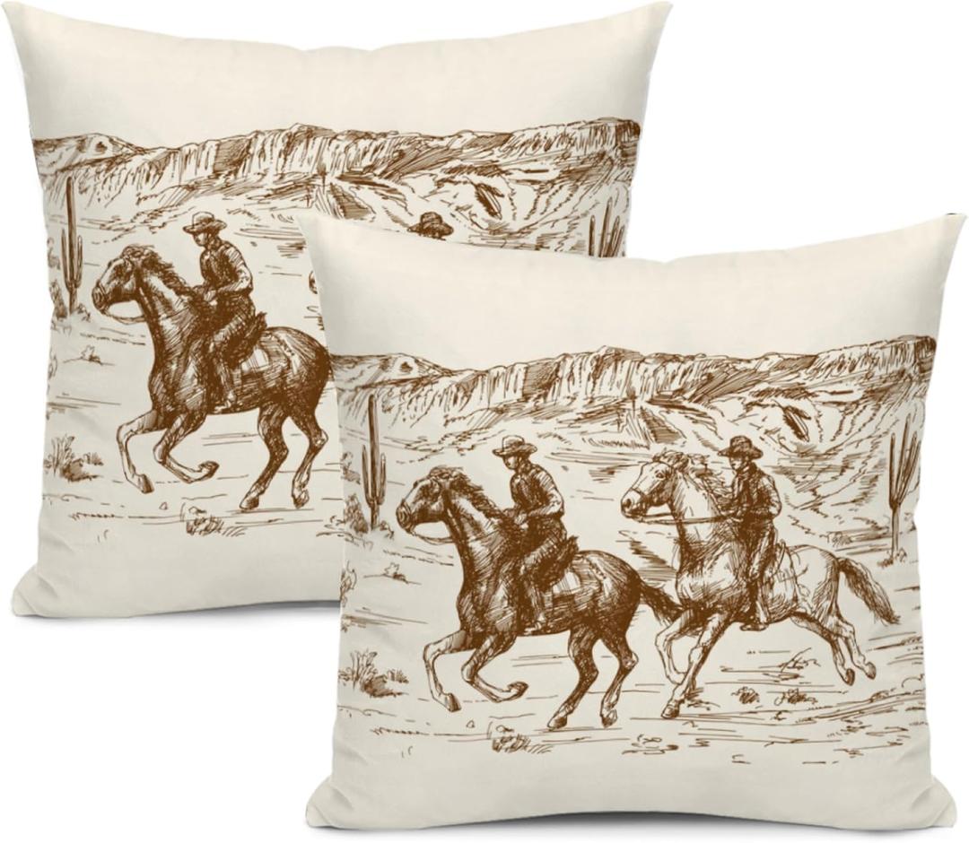 Yobvec Western Throw Pillow Covers Home Decor 18x18 Inch Cute Western Decorative Pillowcase Cushion Cover for Bed Sofa Couch, 2 Sets