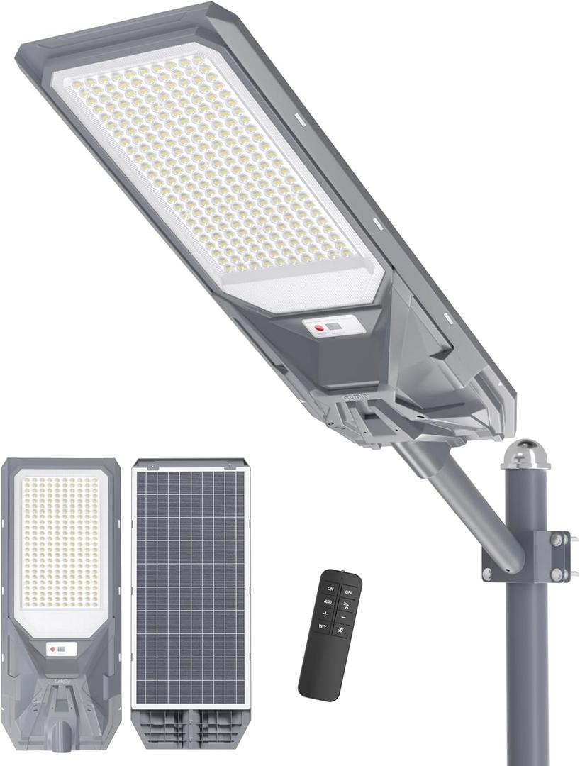 Gefolly SL-9000W Solar Street Light Outdoor, Wide Angle Commercial Parking Lot Light Flood Security Dusk to Dawn 6500K IP67 with Motion Sensor Lamp for Garden, Basketball Court