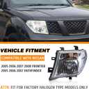 Headlight Assembly Compatible with 2005-2008 Nissan Frontier / 2005-2007 Pathfinder, Halogen Headlamp w/o Bulb Replace# 26060EA525 26010EA525, Chrome Housing Clear Lens White Corner