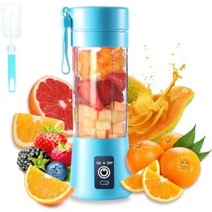Portable Electric USB Juicer Blender Cup, Mini Blender for Shakes and Smoothies, Juice - 380ml, Six Blades, Blue