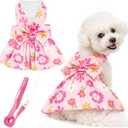 Dog Dress Harness Dresses Leash Set for Small Dogs Cute Girl Dog Clothes with Bowknot Puppy Outfits for Shih Tzu Yorkies Chihuahua